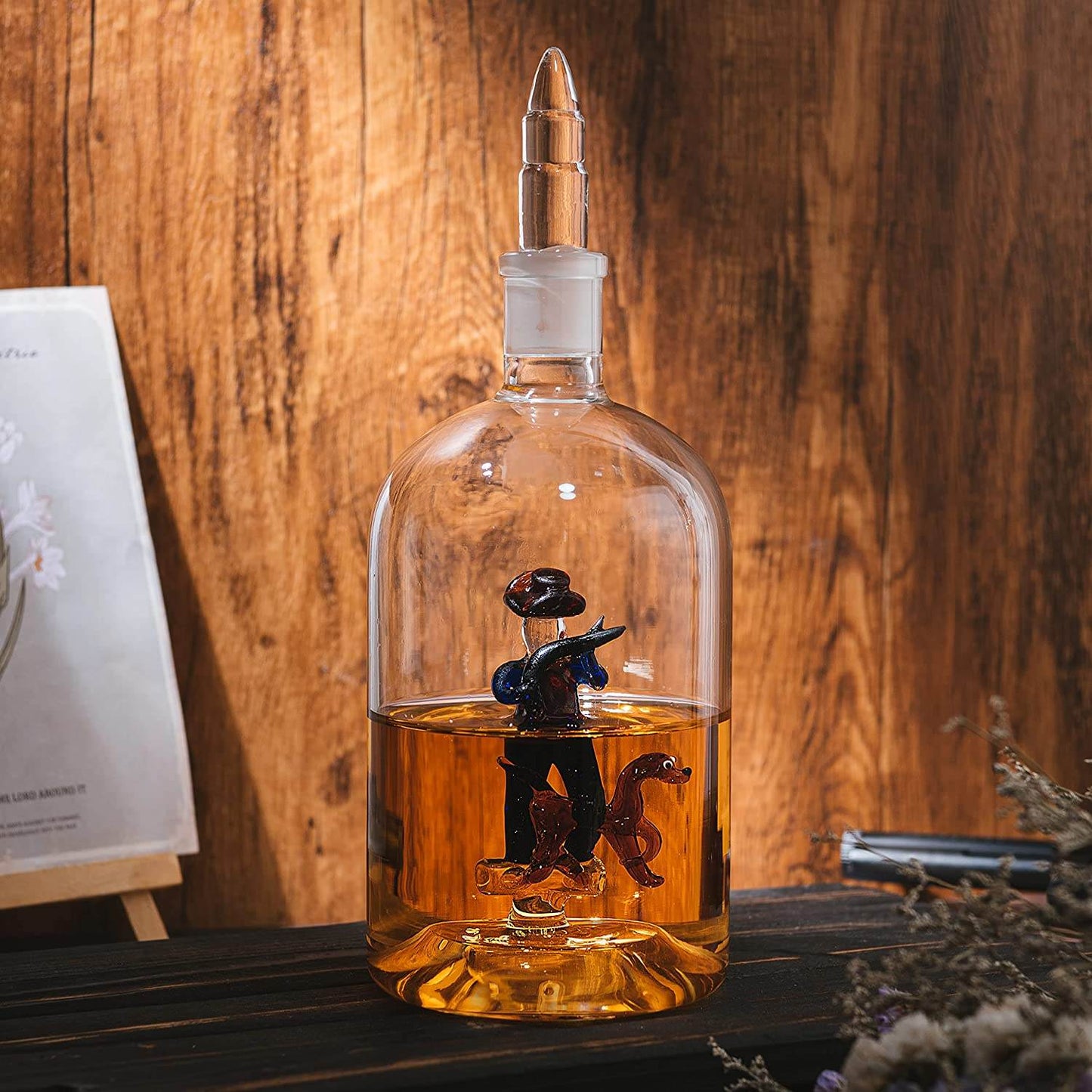 Wine & Whiskey Decanter, Hunting Gifts, Hunter with Dog - 750ml Decanter Bourbon Scotch Unique Gift for Him - Gamebirds Game - Hunter's Cowboy Decanter, Western Style Decanter, Gift Glassware - Loft&Timber