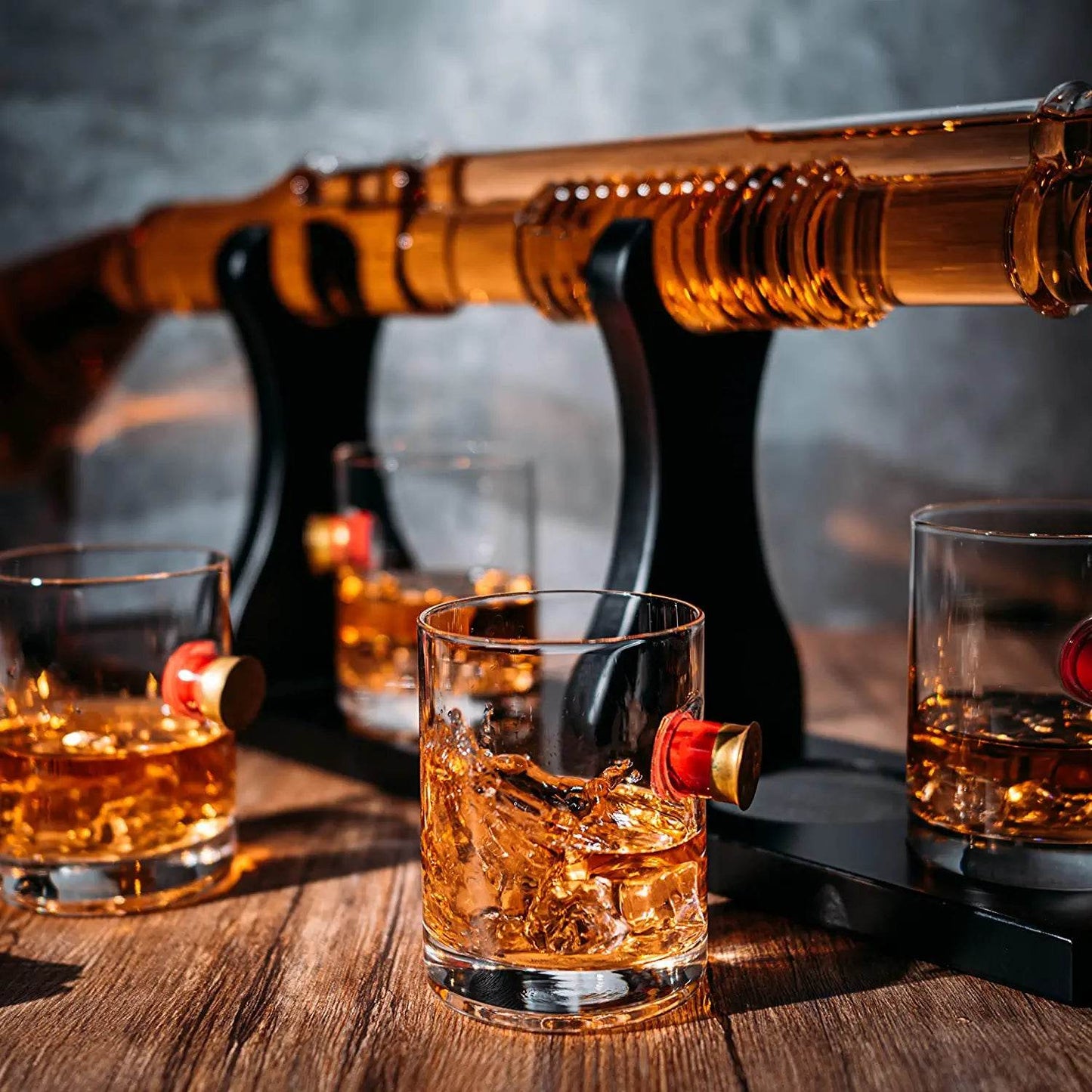 Shotgun Whiskey Decanter Set - Limited Edition - 800 ml & 4 12oz Bullet Glasses - Unique Gift - Drinking Party Accessory, Handmade Gun Liquor Decanter, Tik Tok Gun Decanter Gifts for Dad - Loft&Timber