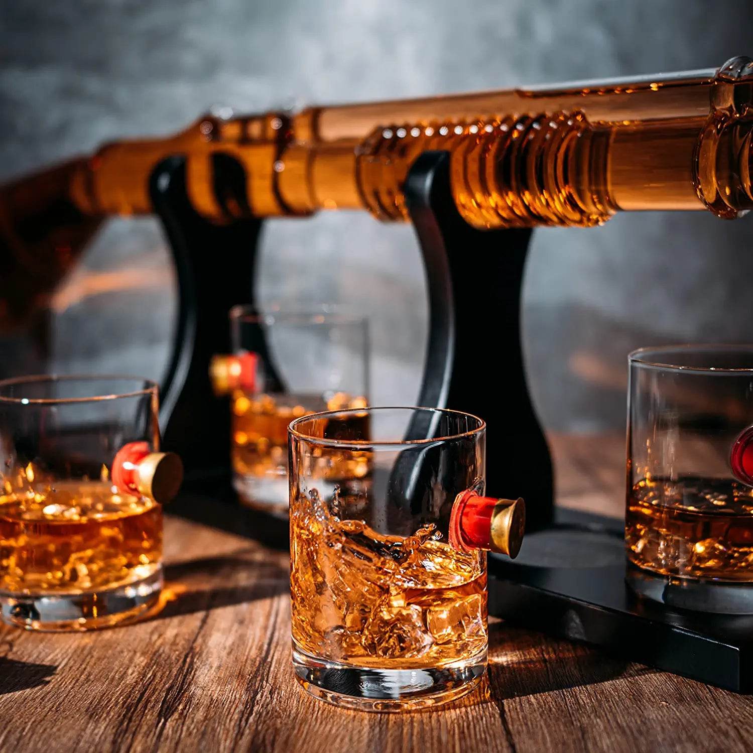 Shotgun Whiskey Decanter Set - Limited Edition - 800 ml & 4 12oz Bullet Glasses - Unique Gift - Drinking Party Accessory, Handmade Gun Liquor Decanter, Tik Tok Gun Decanter Gifts for Dad - Loft&Timber