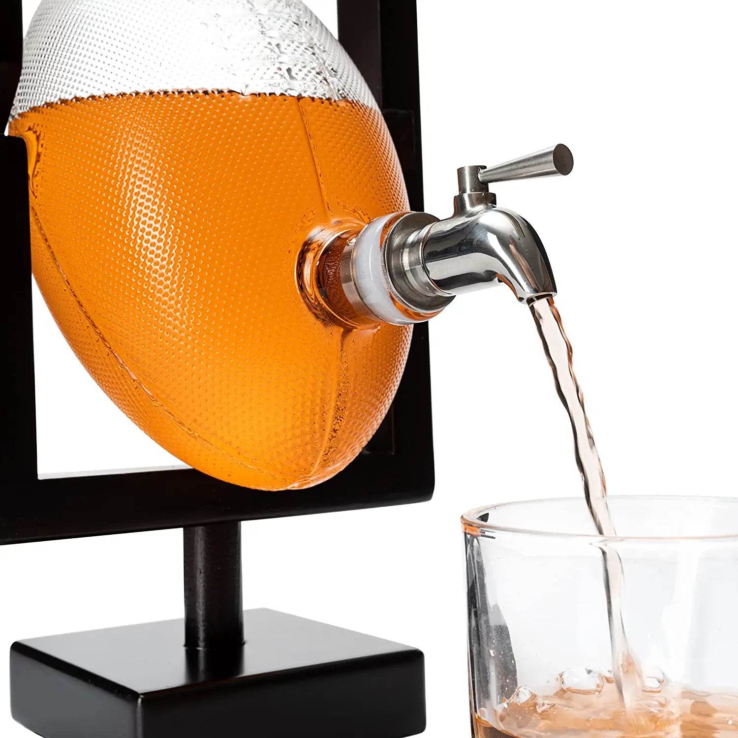 Football Decanter for Whiskey, Wine, Water & Other Liquids - Spigot Faucet - 1400ml Fantasy & Monday Night Football Decorations Decor Liquor Dispenser Gifts for Men Dad, Decanters for Alcohol - Loft&Timber