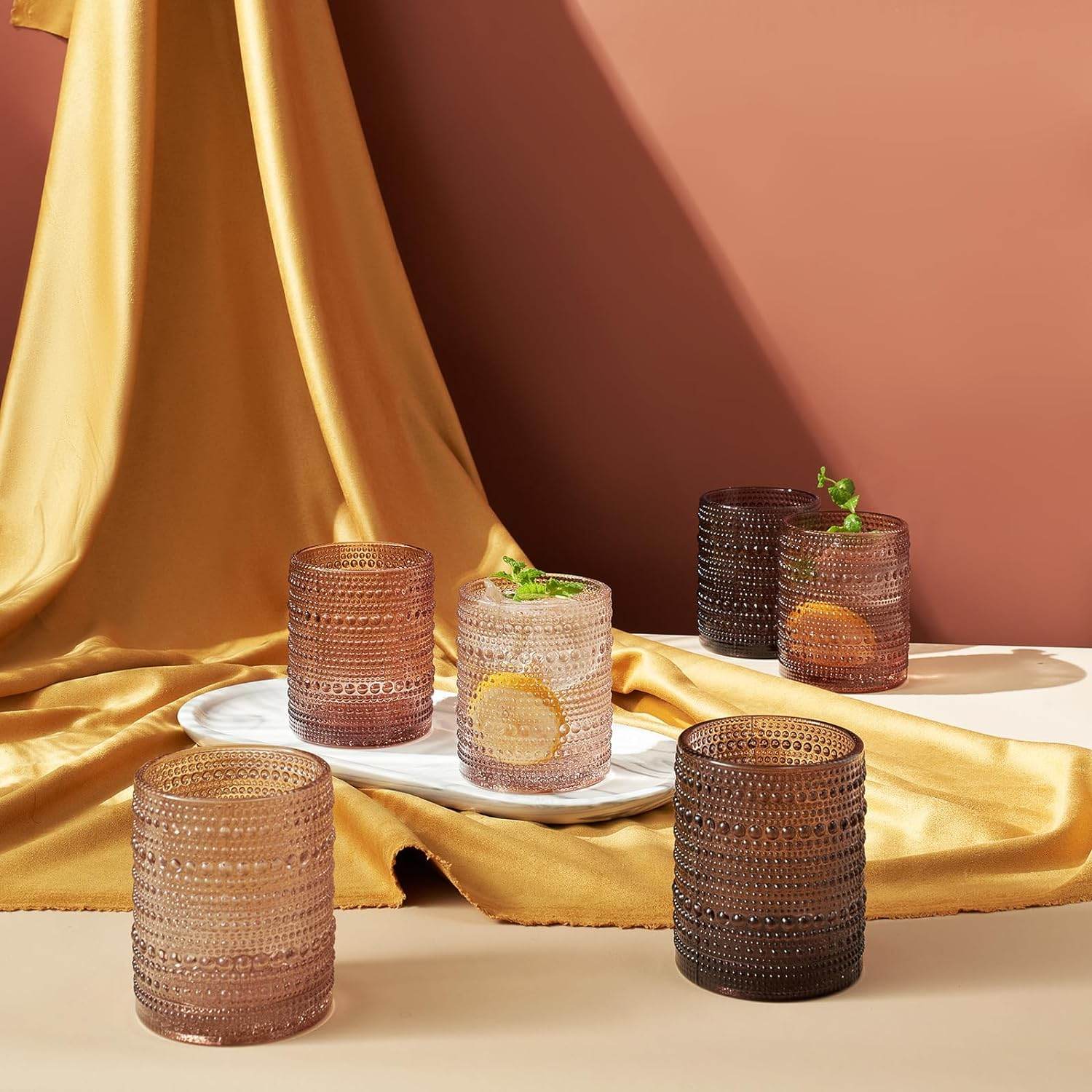 Hobnail Drinking Glasses, Venus Colors Beaded Tumbler Drinking Glasses Set | Set of 6 - Loft&Timber