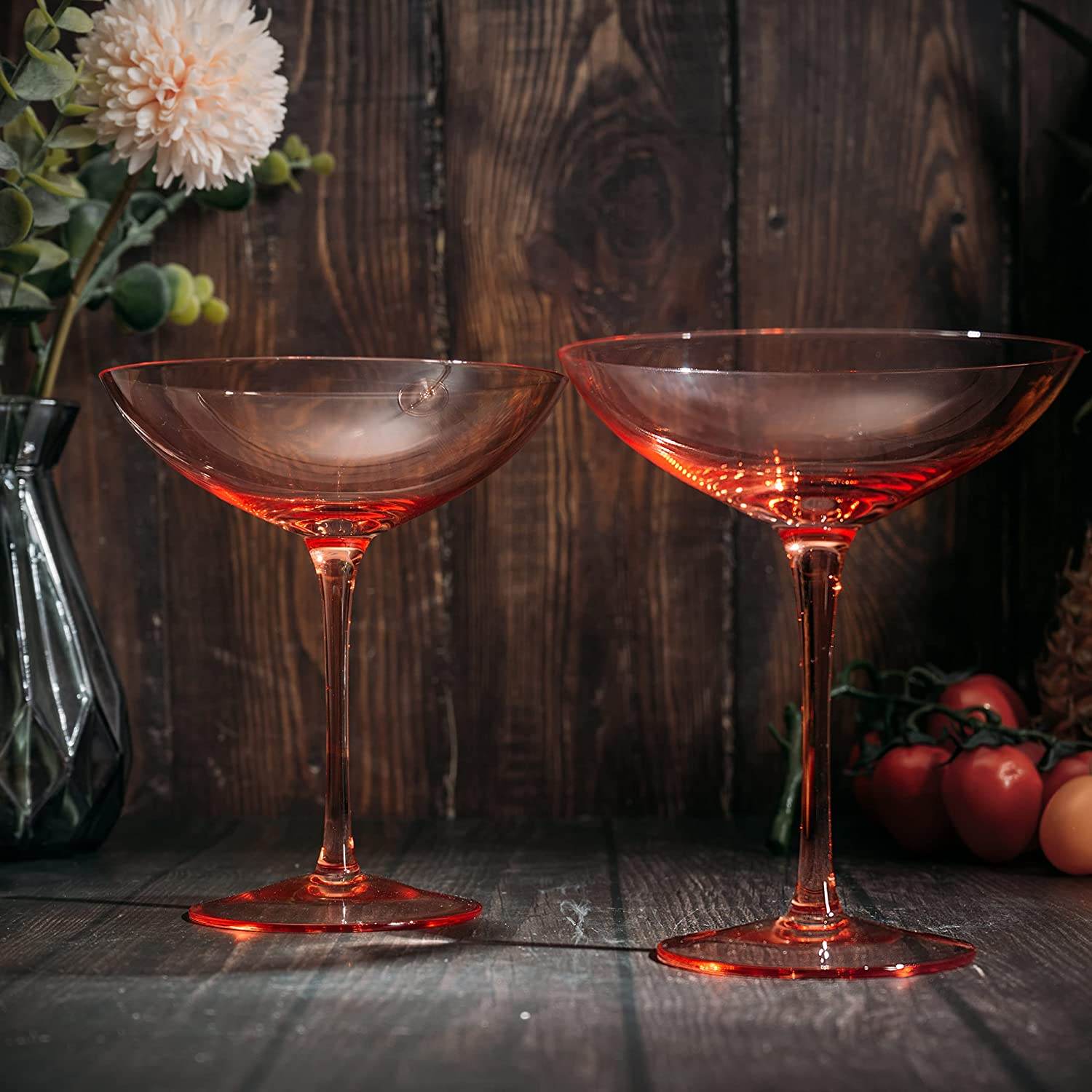 The Wine Savant Champagne Coupes 12oz Colorful Champagne Glasses, Prosecco, Mimosa Glasses Set, Cocktail Glass Set, Bar Glassware Luster Glasses (2, Orange) - Loft&Timber