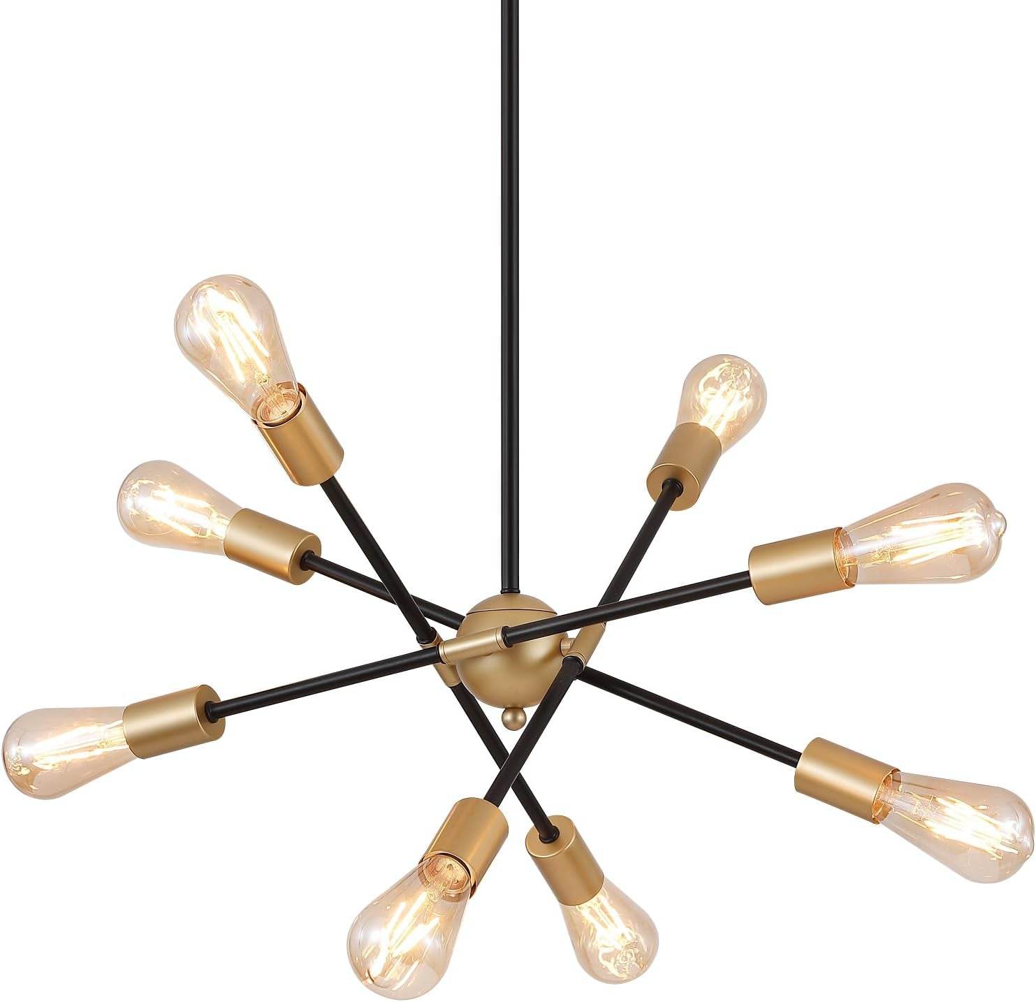 8 Lights Dining Room Light Fixtures Modern Sputnik Chandelier Black and Gold Mid Century Pendant Light for Kitchen Island Entryway Foyer Living Room UL Listed - Loft&Timber