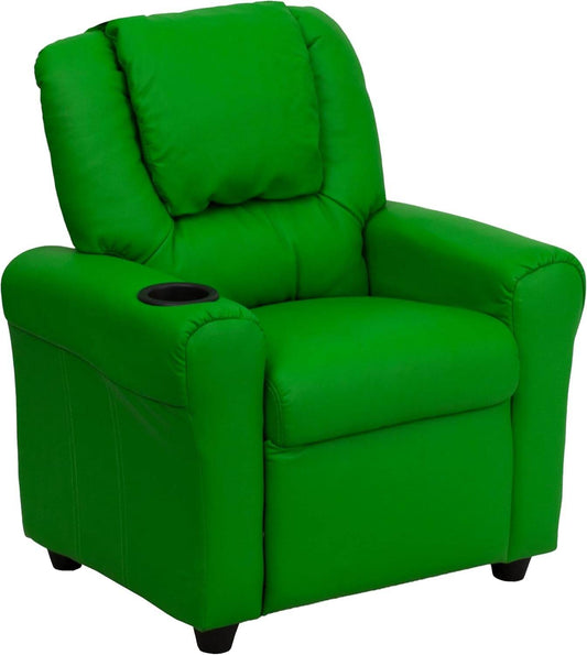 Vana Vinyl Kids Recliner with Cup Holder, Headrest, and Safety, 90 Lbs., Green - Loft&Timber