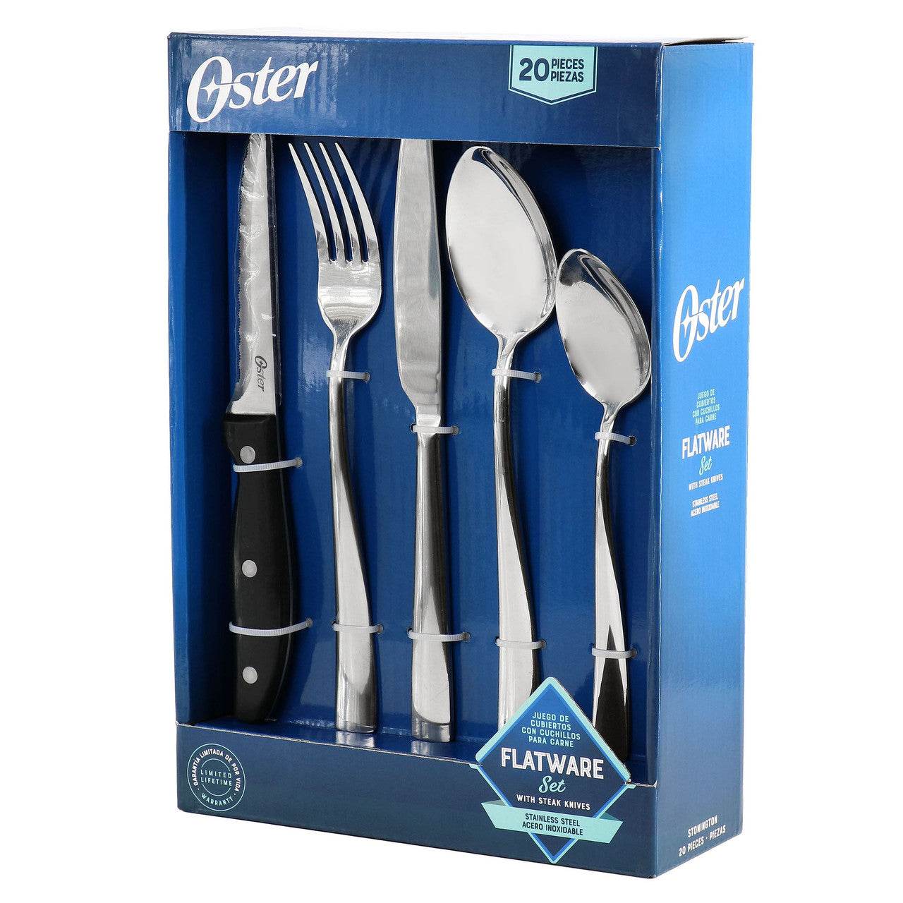 Oster Stonington 20 Piece Flatware Set with Steak Knives in Polished Stainless Steel - Loft&Timber