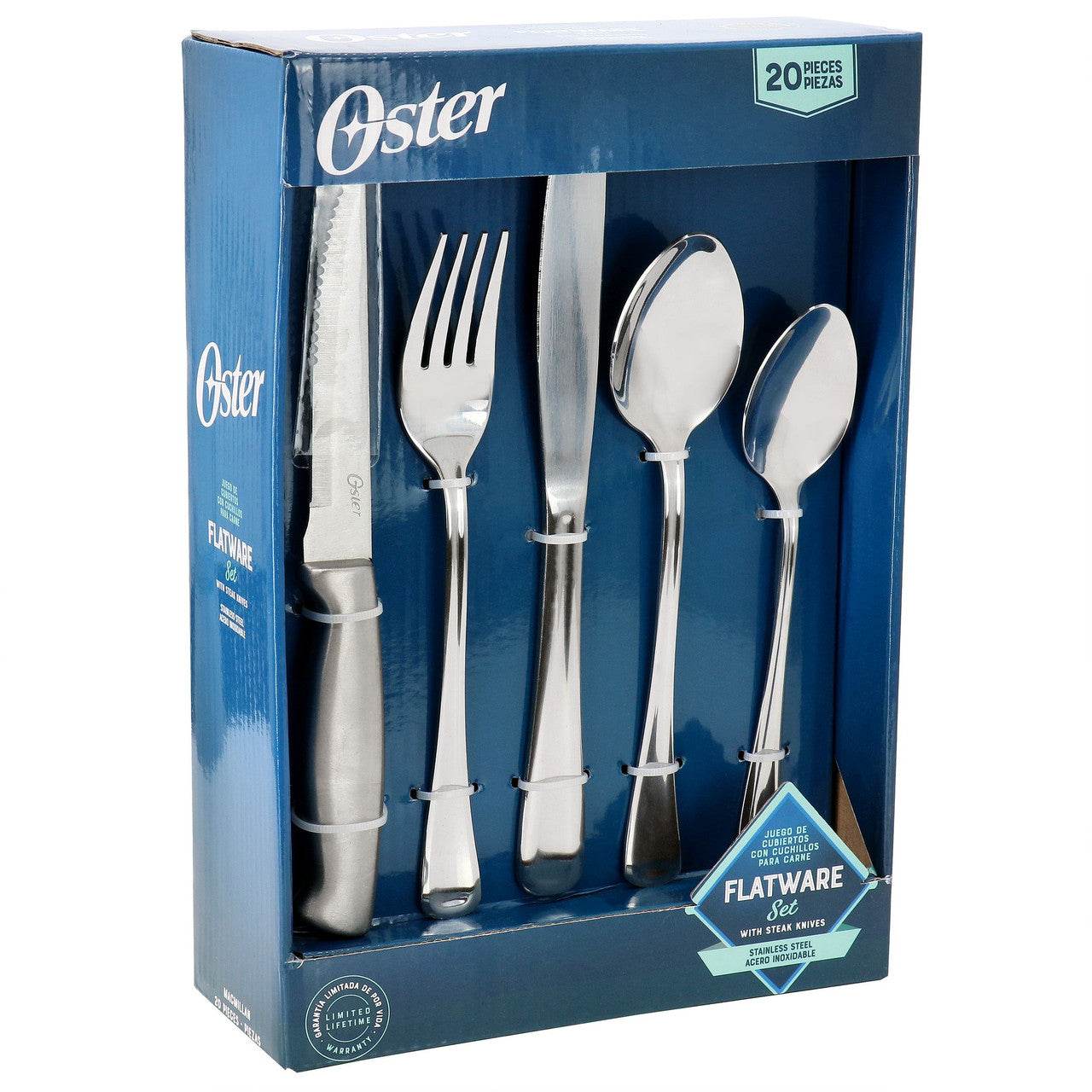 Oster Macmillan 20 Piece Stainless Steel Flatware Set with Steak Knives - Loft&Timber