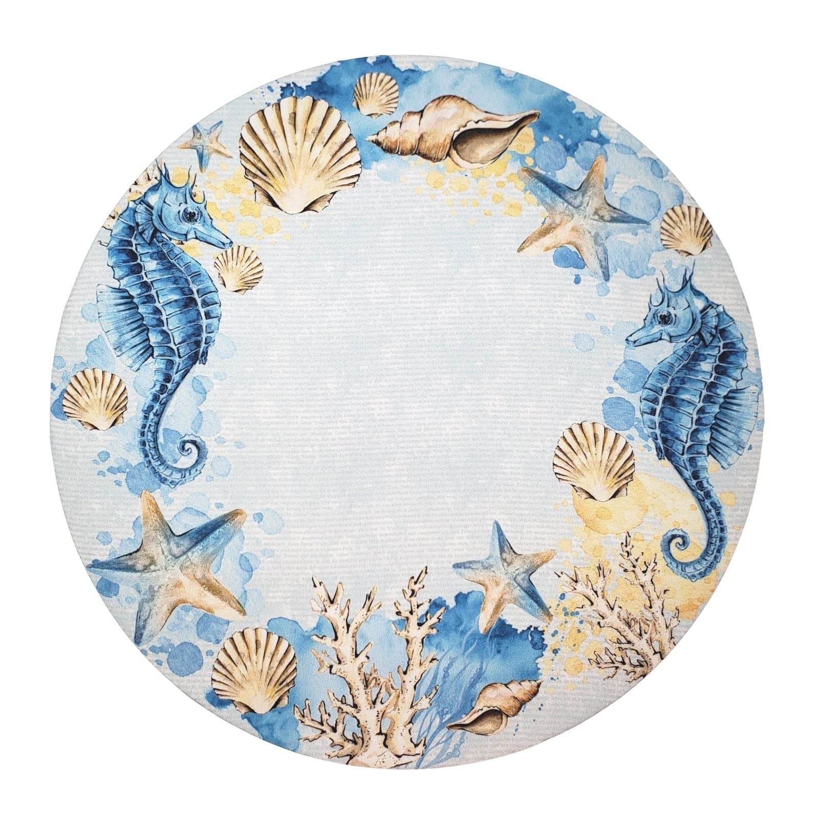 Set of 4 Round Placemats Covers Ring Seahorse Blue 14 Dia inch - Loft&Timber