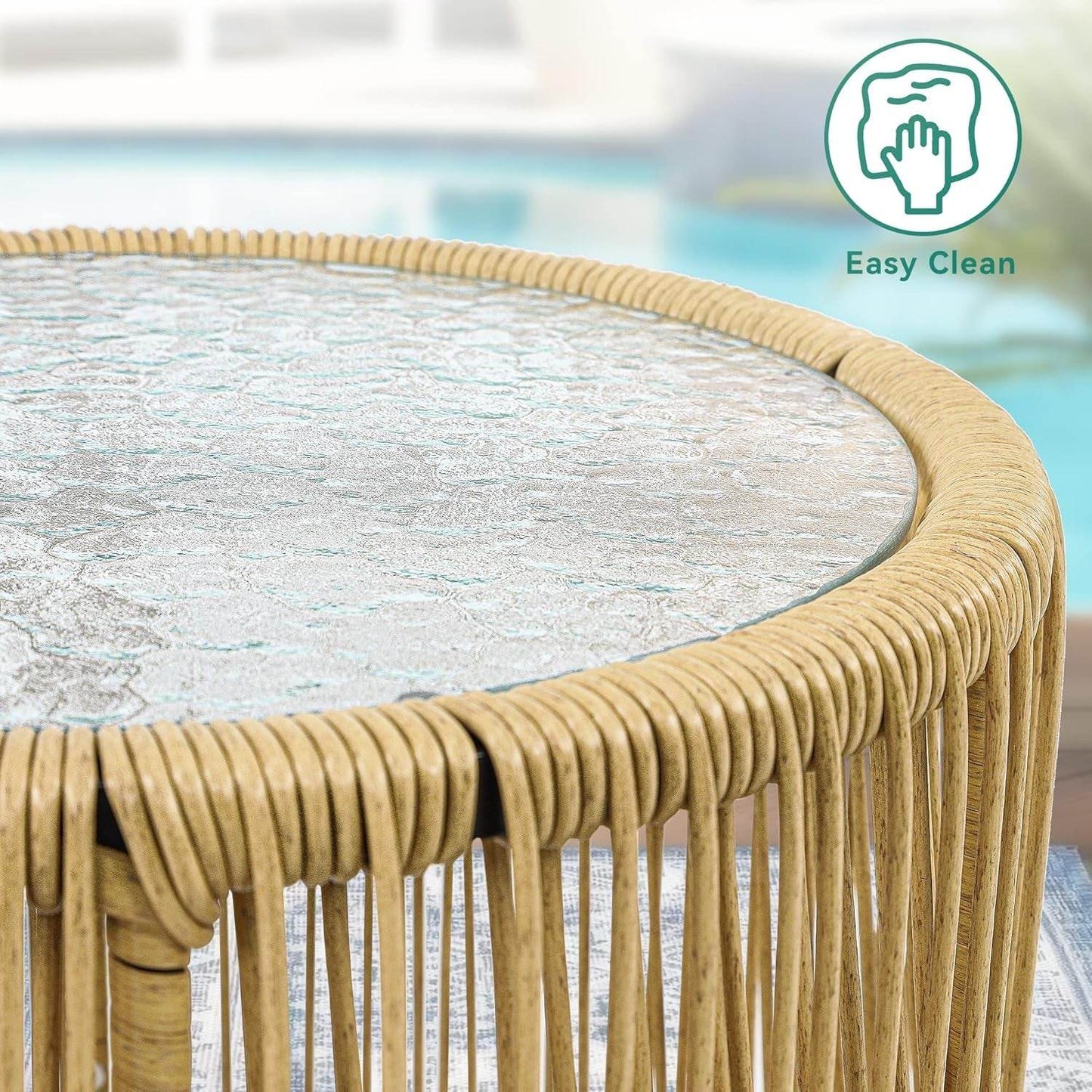 3-Piece Outdoor Patio Furniture Wicker Bistro Set, All-Weather Rattan Conversation Chairs for Backyard, Balcony and Deck with Soft Cushions, Glass Side Table (Light Brown+Navy Blue) - Loft&Timber