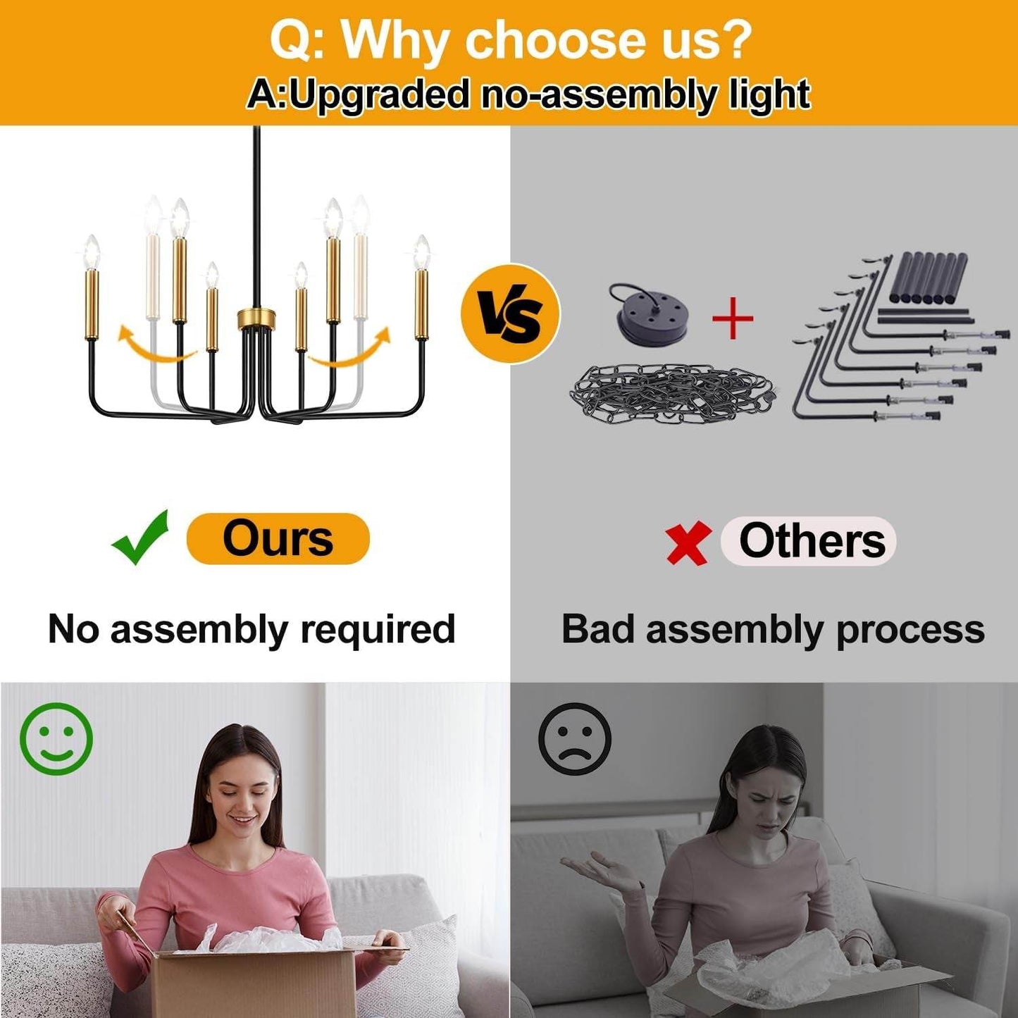 Black and Gold Chandelier, 6-Light Farmhouse Chandelier for Dining Room Lighting Fixtures Hanging, Dining Light Fixtures Industrial Modern Chandelier for Bedroom, Foyer, Living Room and Entryway - Loft&Timber