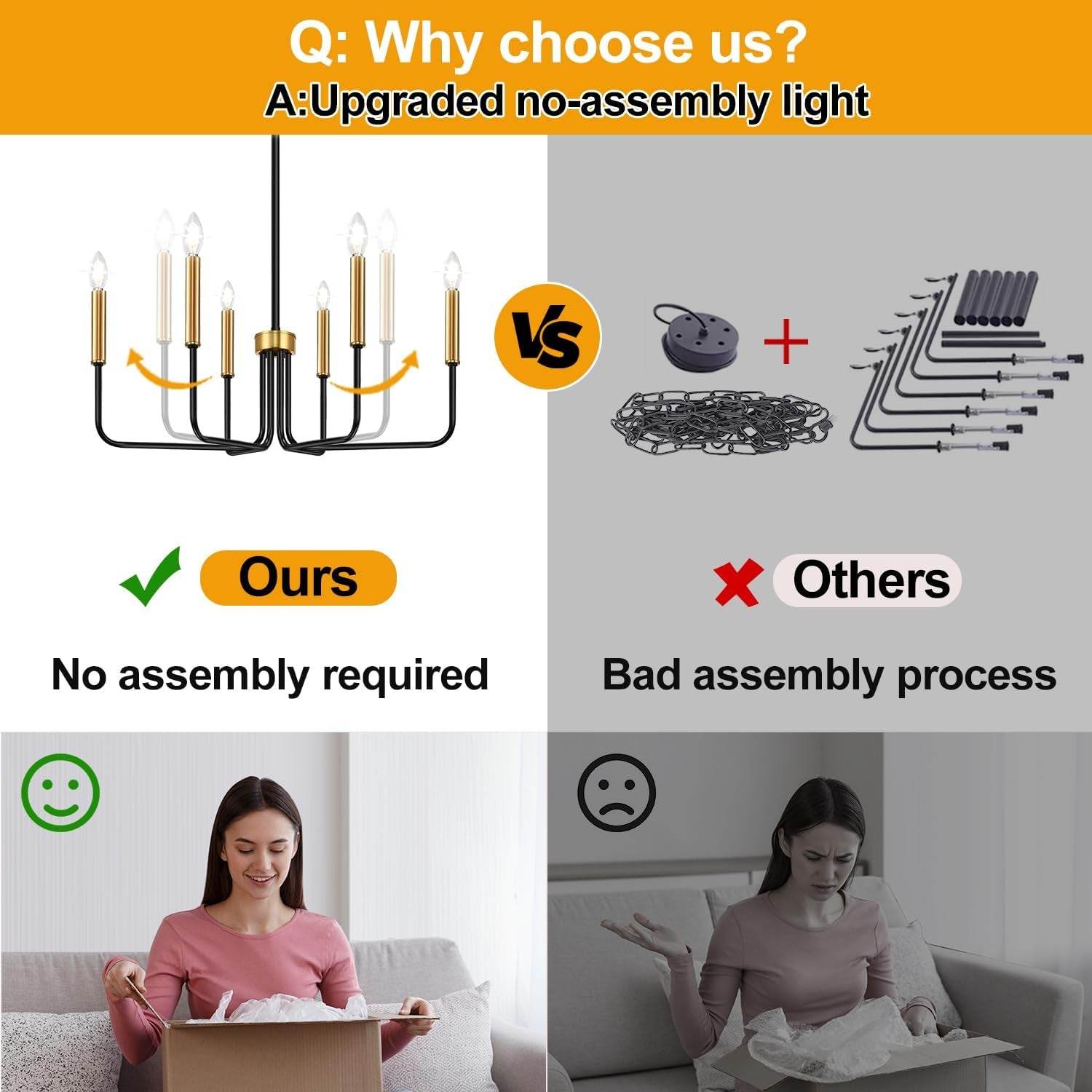 Black and Gold Chandelier, 6-Light Farmhouse Chandelier for Dining Room Lighting Fixtures Hanging, Dining Light Fixtures Industrial Modern Chandelier for Bedroom, Foyer, Living Room and Entryway - Loft&Timber