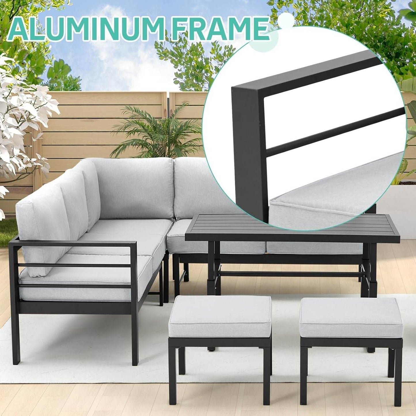 All Weather Aluminum Frame Patio Conversation Set, 7 Pieces Outdoor Patio Furniture, Patio Furniture Set, Outdoor Patio Set for Lawn, Garden, Balcony, Poolside, Conversation Set(Grey - Loft&Timber