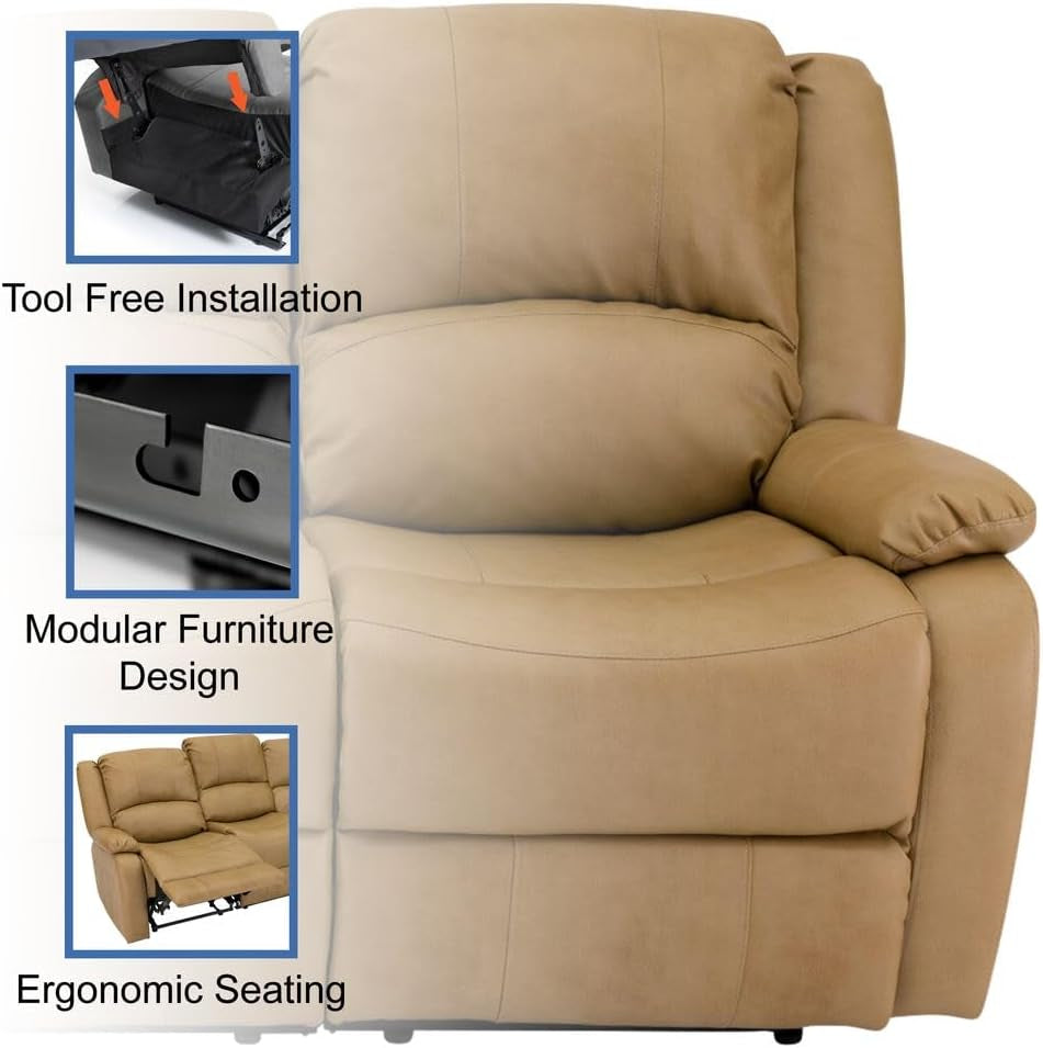 80" RV Triple Recliner Console, Wall Hugger, Toffee-4