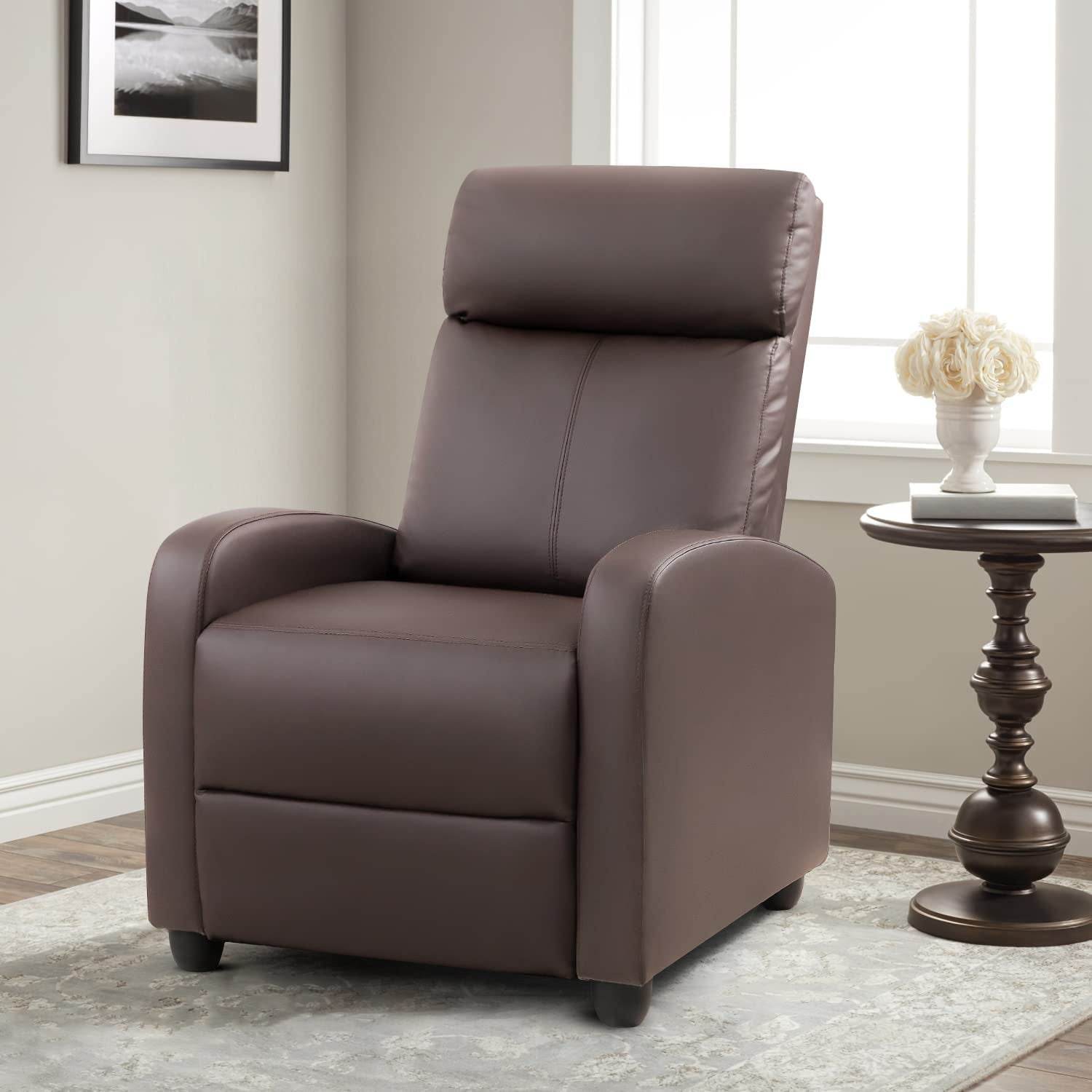 Brown PU Leather Recliner Chair with Massage - Loft&Timber