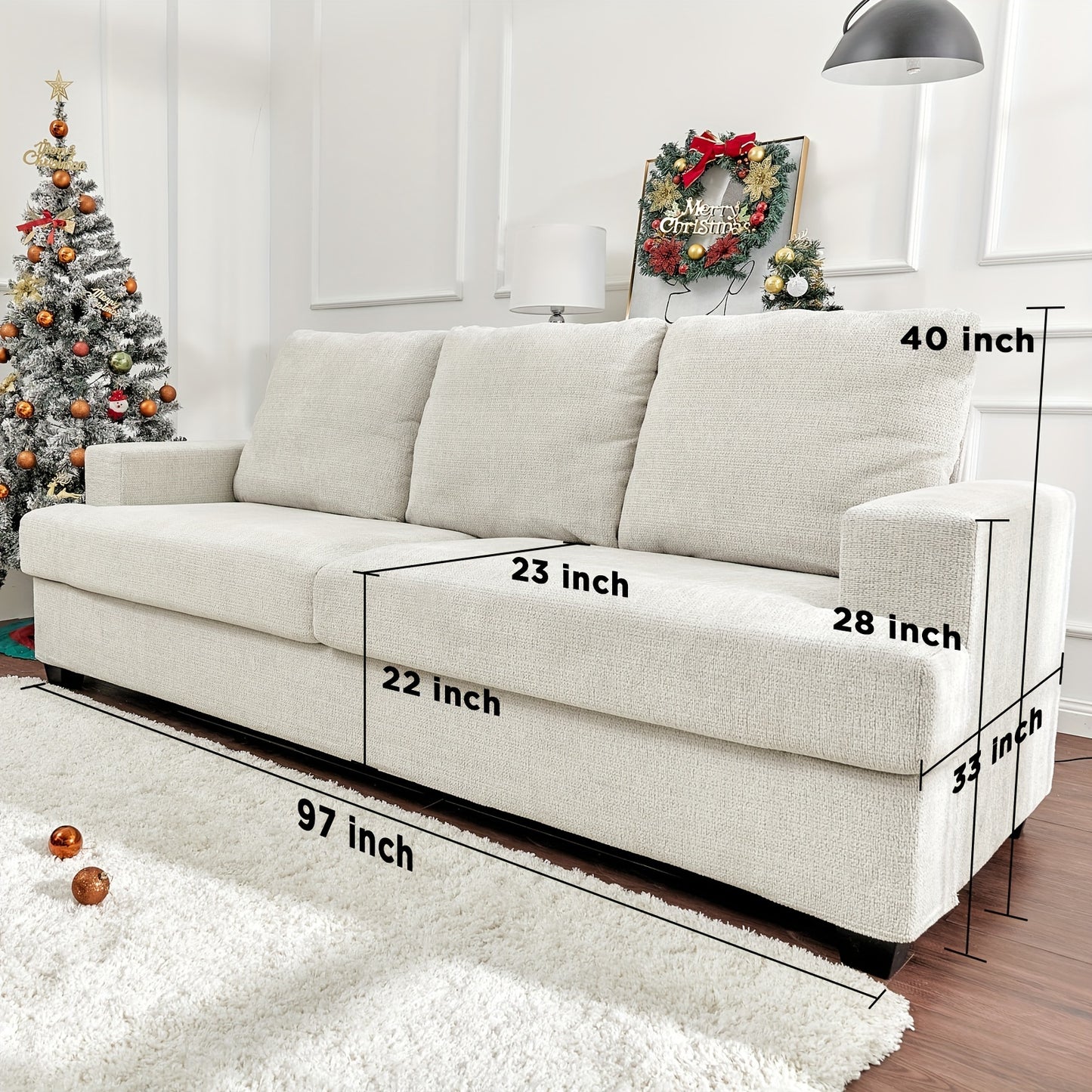 97" Modern Sofa, 3 Seater Comfy Couch Sofa- Extra Deep Seated Oversized Sofa - Loft&Timber