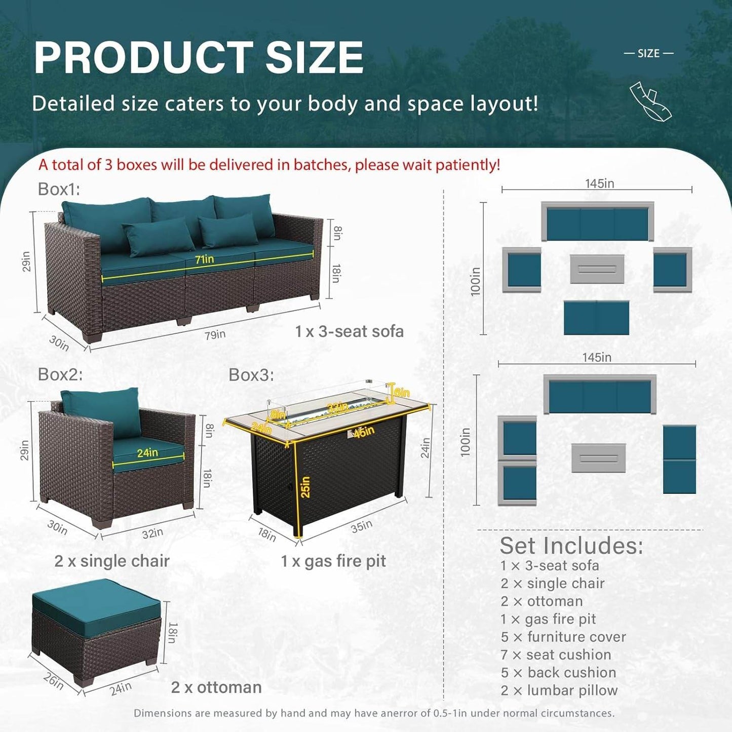 Six-Piece Outdoor Furniture Set with Fire Pit Table - Loft&Timber