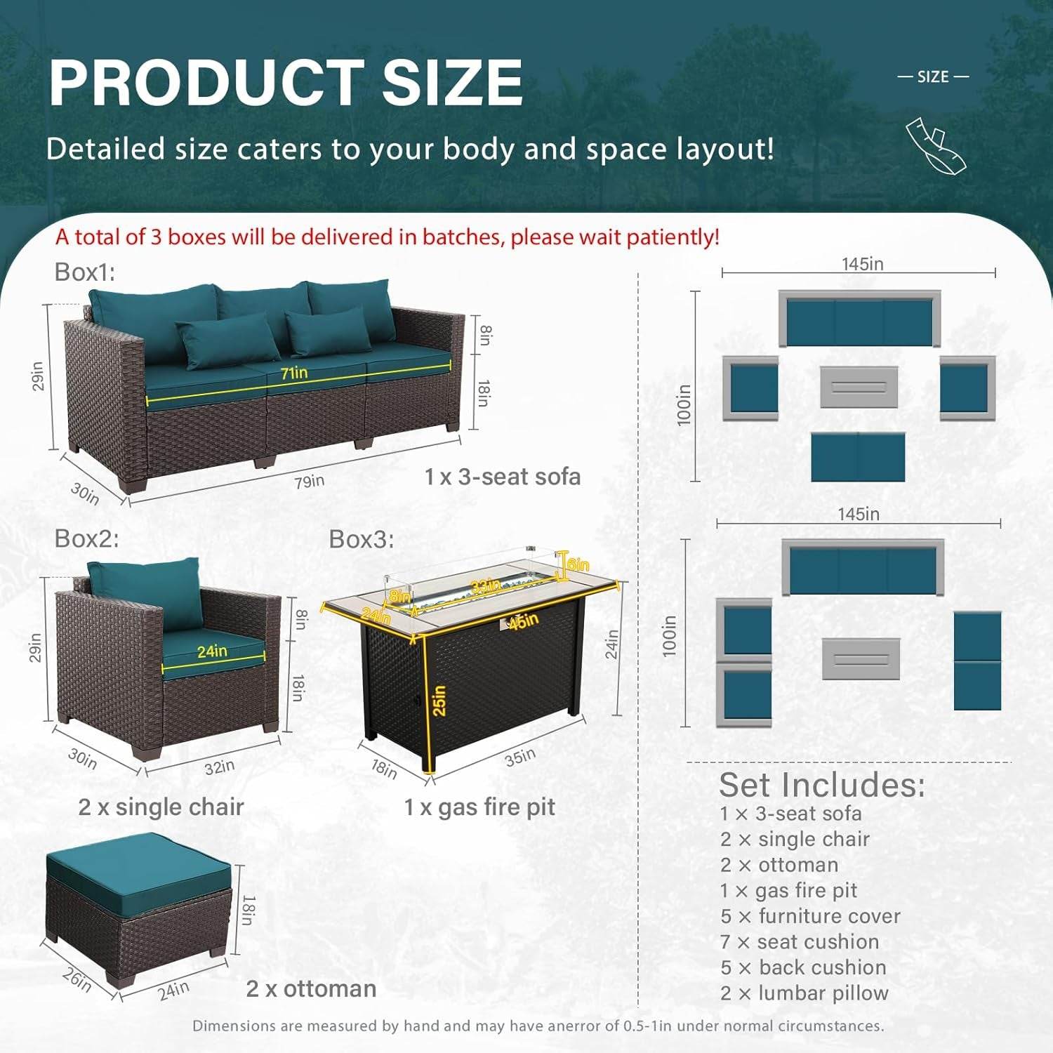 Six-Piece Outdoor Furniture Set with Fire Pit Table - Loft&Timber