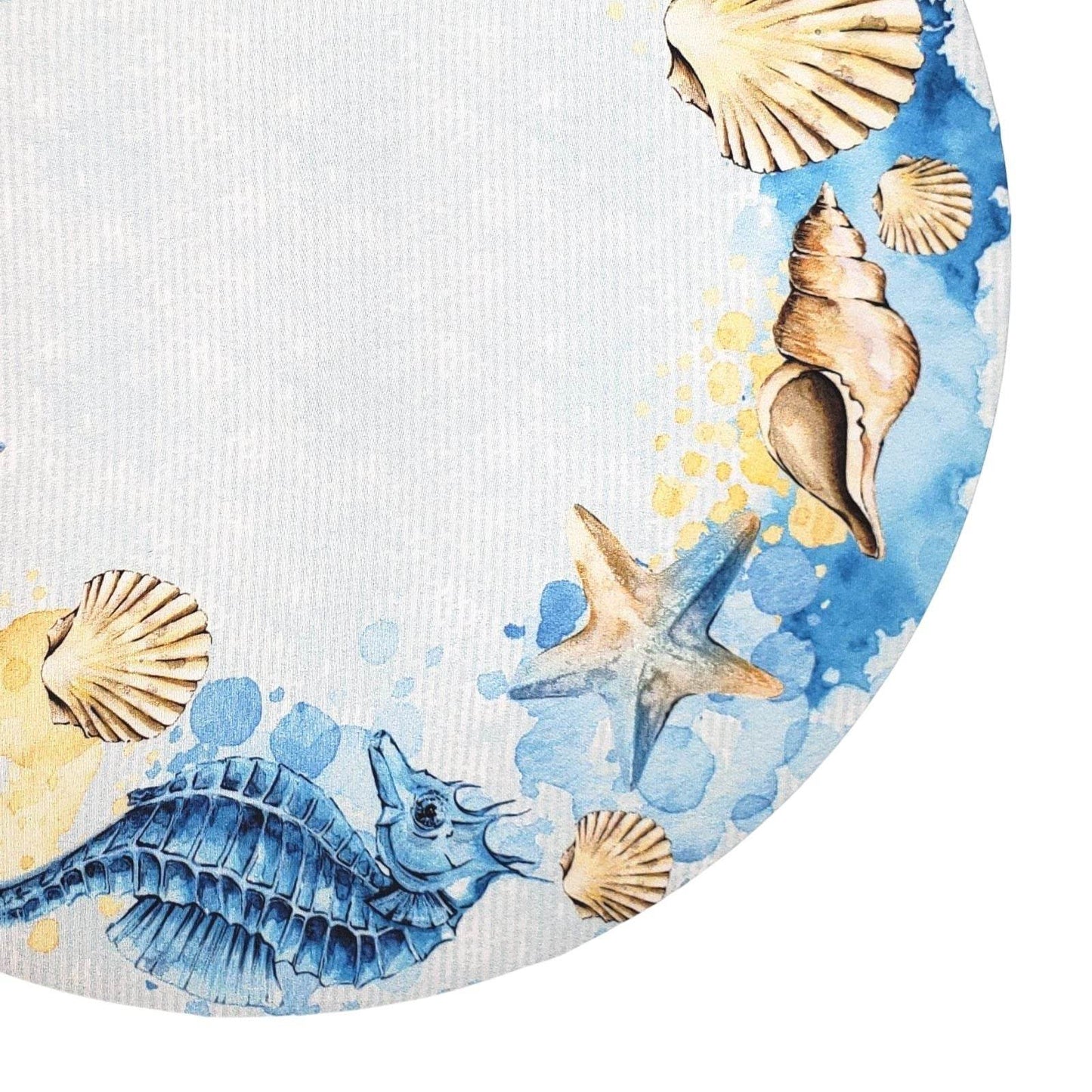 Set of 4 Round Placemats Covers Ring Seahorse Blue 14 Dia inch - Loft&Timber