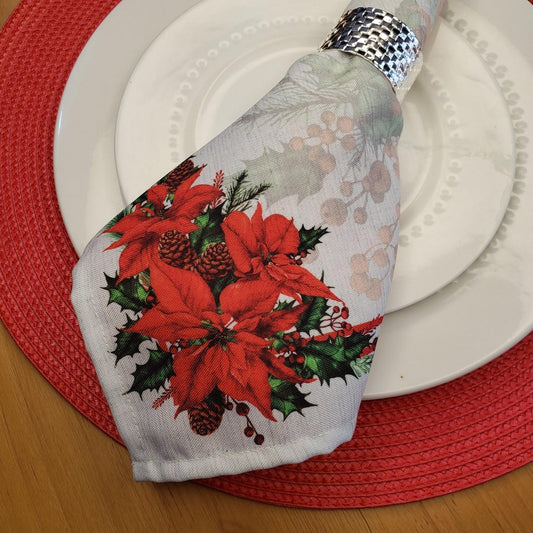 Charlo's Cloth Napkins Set of 4 Christmas Grey Flower 16" by 16" - Grey - Loft&Timber