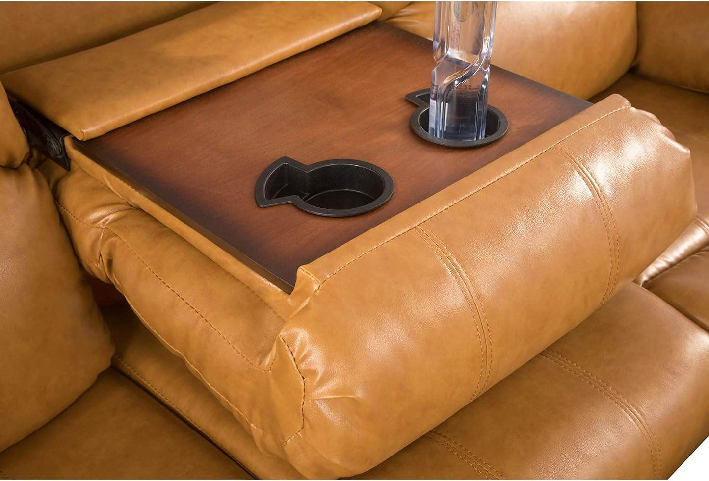 Manual Reclining Sofa 3 Seater Recliner Sofa Couch Living Room Furniture Modern Leather Reclining Sofa with Cup Holders & Flip-Down Table for Living Room/Office/Rv Car (Ginger, 3 Seater Sofa) - Loft&Timber