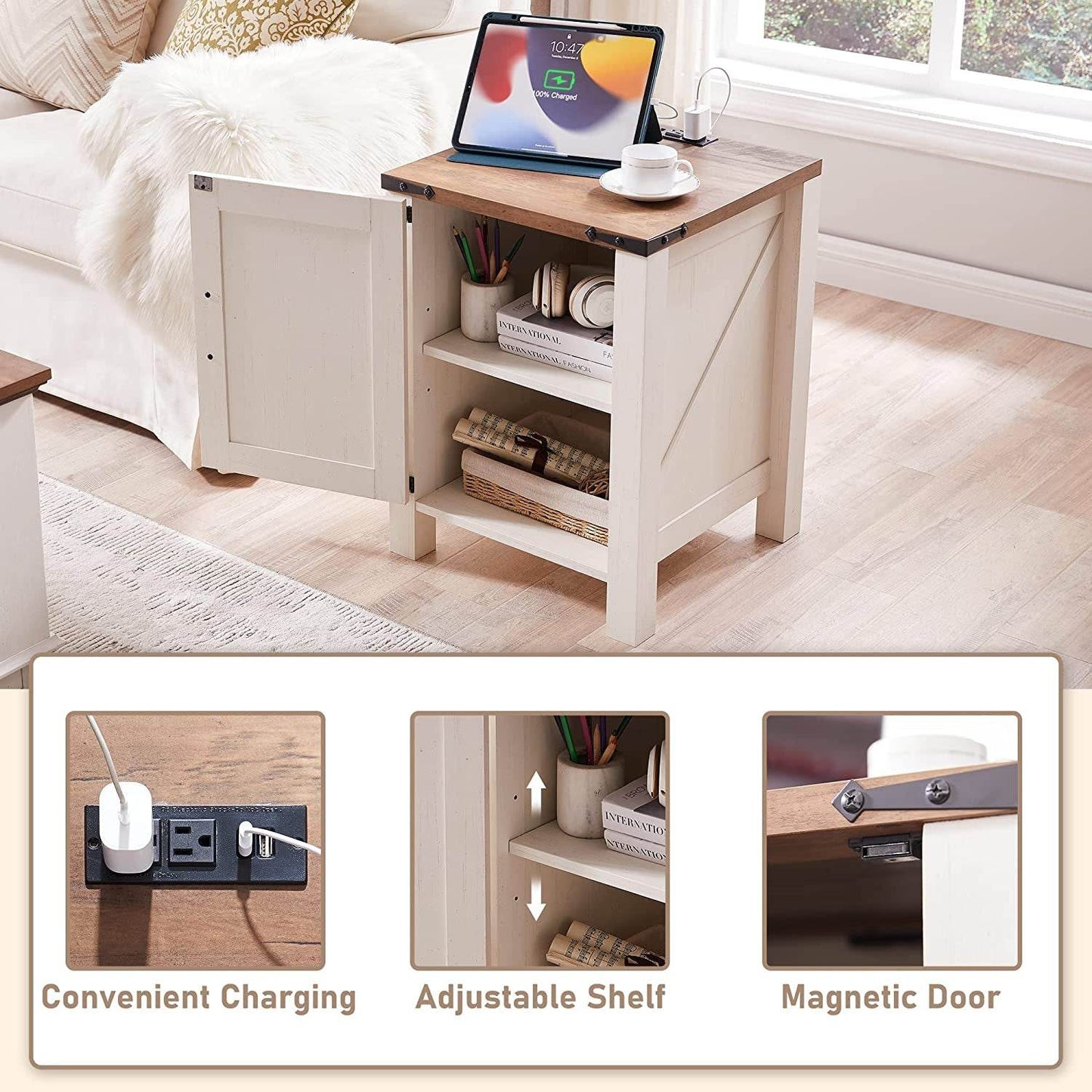 Nightstand with Charging, Antique - Loft&Timber