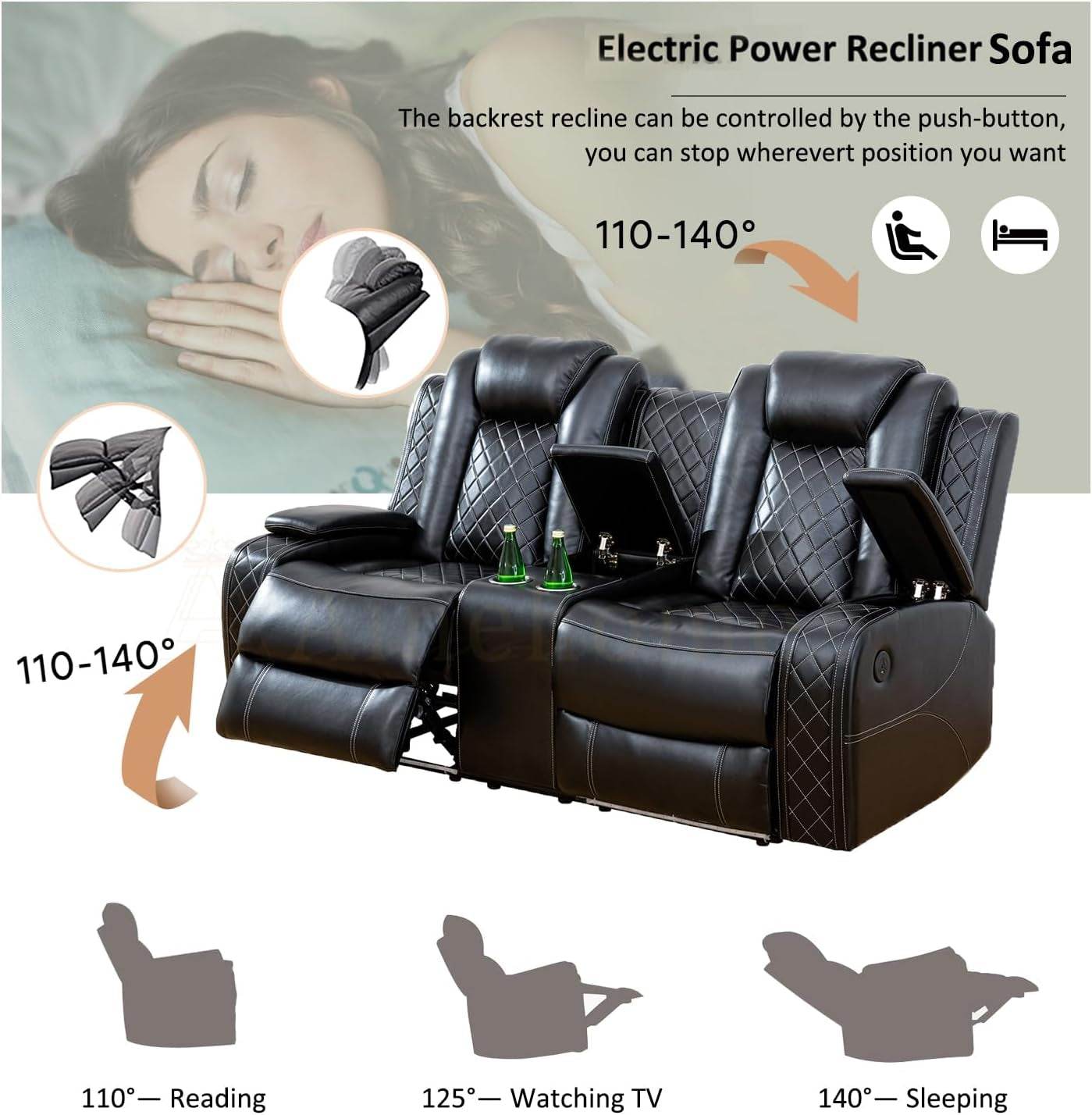 Luxury Living Room Furniture Sets Power Recliner Sectional Sofa Recliner Couch Set Recliner Leather Couch and Recliner Set Loveseat Chair for House/Office/Theater Seating(A-Black) - Loft&Timber