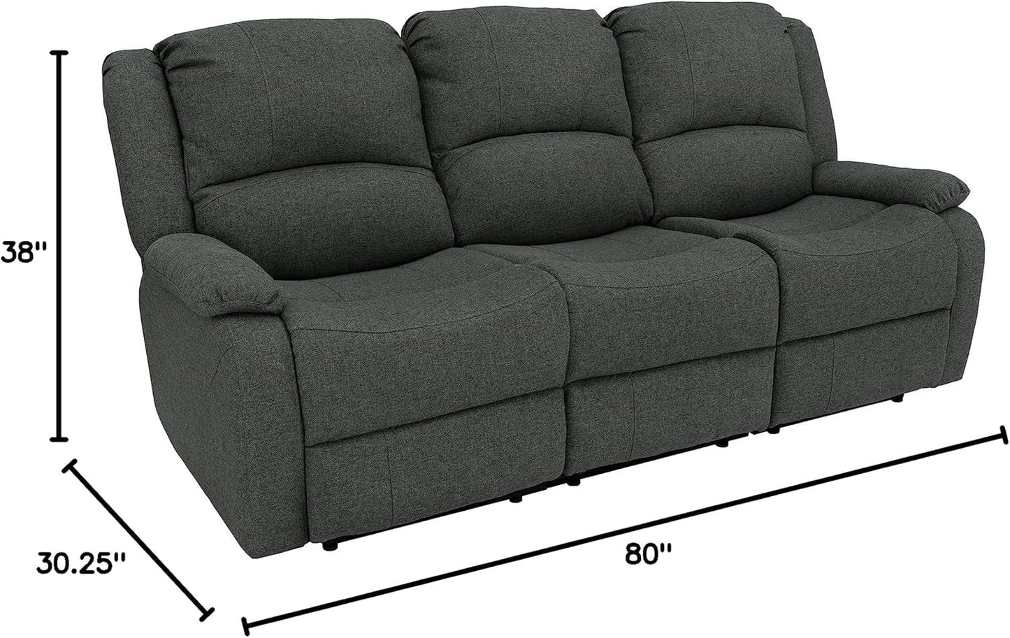 80" RV Triple Recliner Convertible Console, Fossil Cloth - Loft&Timber