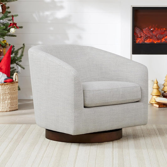 Ivory Swivel Barrel Chair Upholstered Fabric Living Room-1