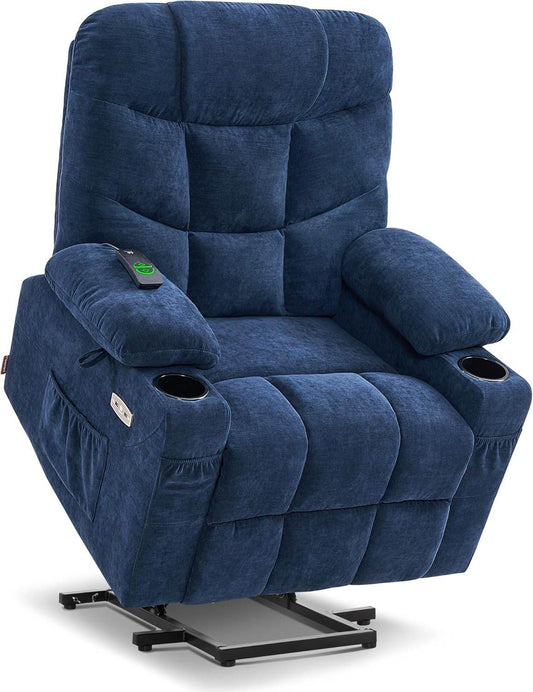 Power Lift Recliner Chair with Extended Footrest (Navy Blue, Medium-Regular) - Loft&Timber
