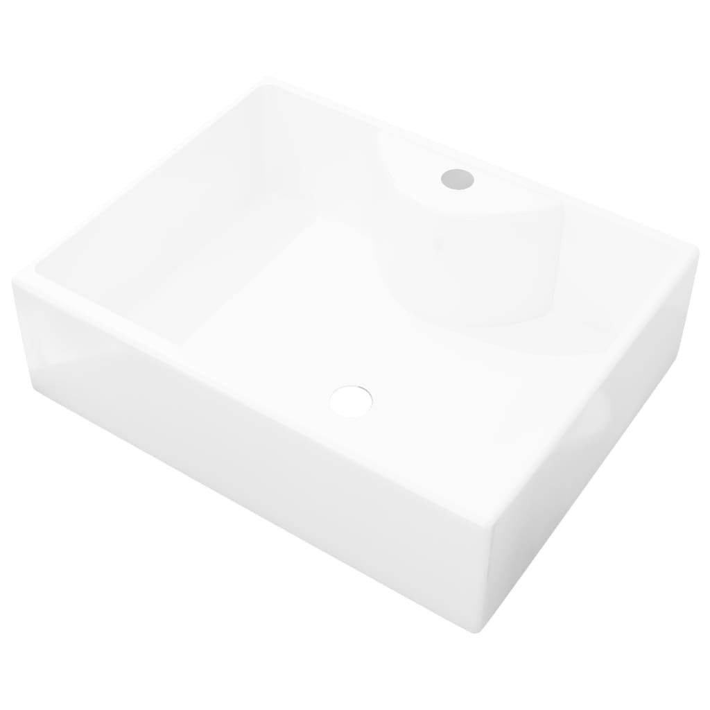 vidaXL Ceramic Bathroom Sink Basin with Faucet Hole White Square - Loft&Timber