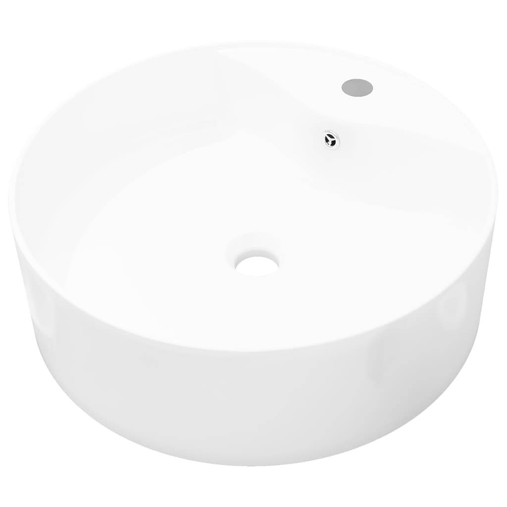 vidaXL Ceramic Bathroom Sink Basin Faucet/Overflow Hole White Round - Loft&Timber