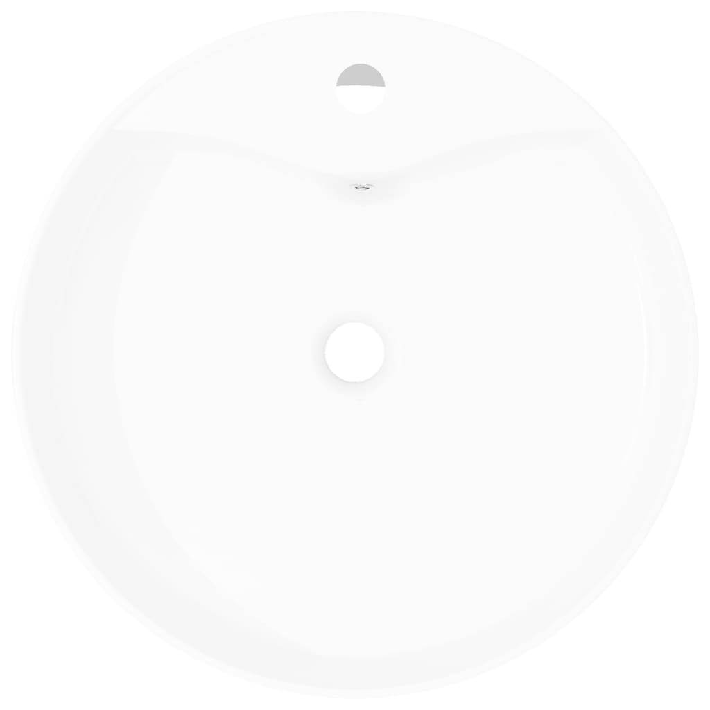 vidaXL Ceramic Bathroom Sink Basin Faucet/Overflow Hole White Round - Loft&Timber