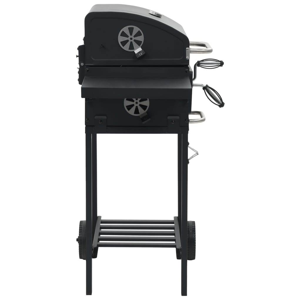 vidaXL Charcoal-Fueled BBQ Grill with Bottom Shelf Black - Loft&Timber