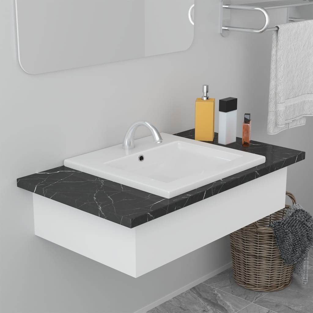 vidaXL Wash Basin Built-in Sink Vanity Sink Bathroom Basin Bath Sink Ceramic - Loft&Timber