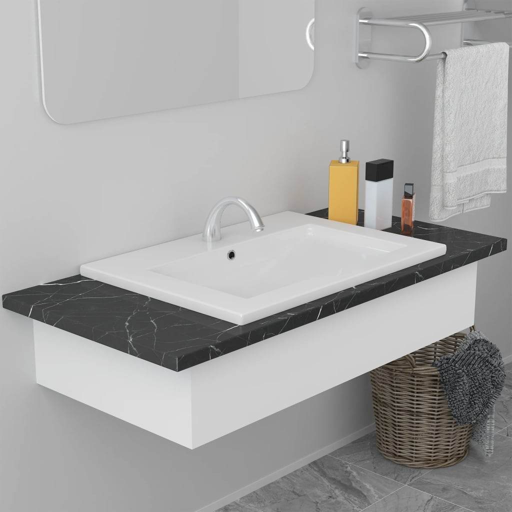 vidaXL Wash Basin Built-in Sink Vanity Sink Bathroom Basin Bath Sink Ceramic - Loft&Timber