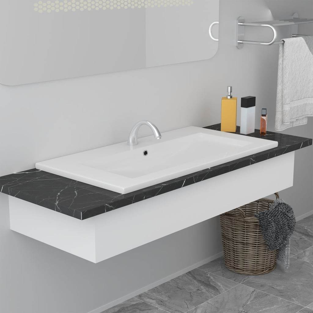 vidaXL Wash Basin Built-in Sink Vanity Sink Bathroom Basin Bath Sink Ceramic - Loft&Timber