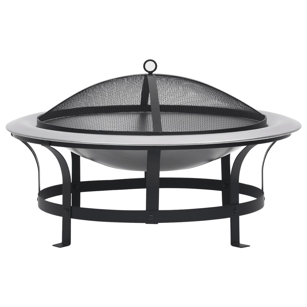 vidaXL Outdoor Fire Pit with Grill Stainless Steel 29.9" - Loft&Timber