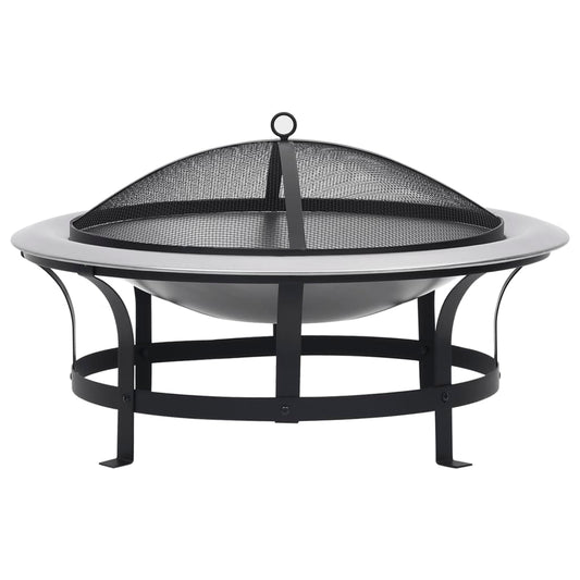 vidaXL Outdoor Fire Pit with Grill Stainless Steel 29.9" - Loft&Timber
