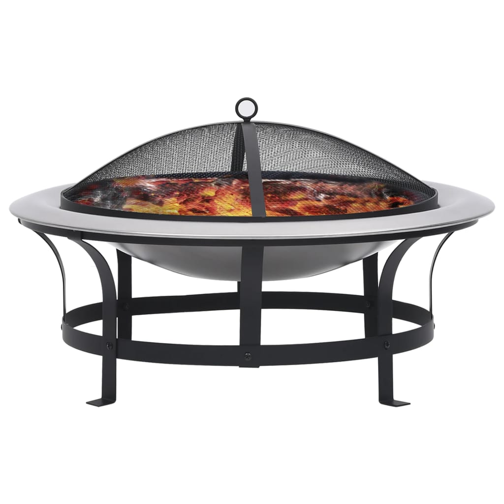 vidaXL Outdoor Fire Pit with Grill Stainless Steel 29.9" - Loft&Timber