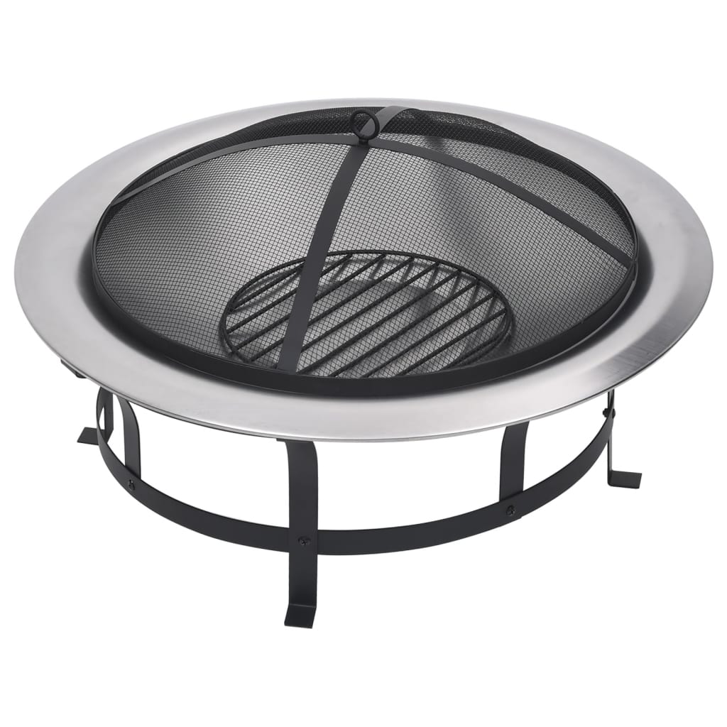 vidaXL Outdoor Fire Pit with Grill Stainless Steel 29.9" - Loft&Timber