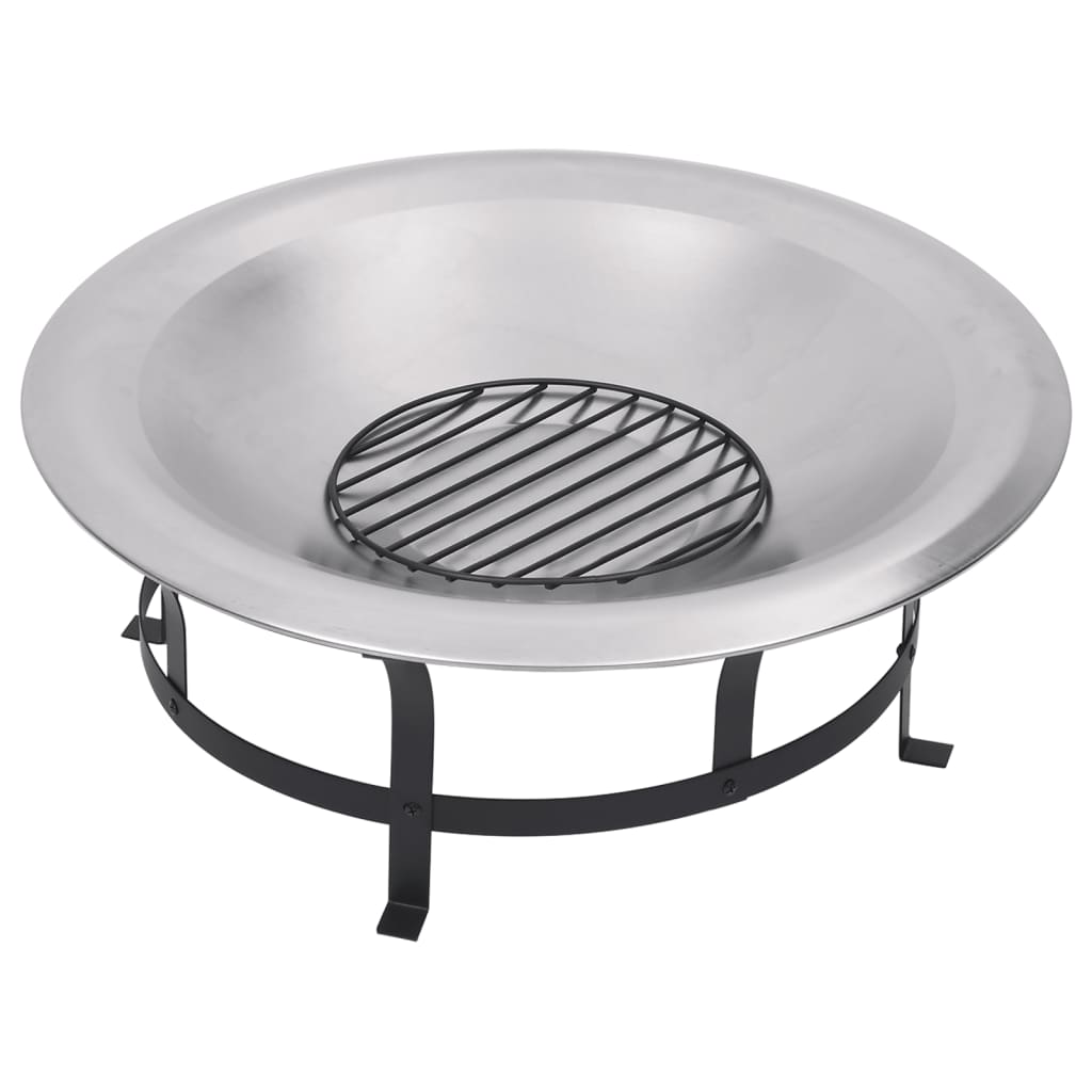 vidaXL Outdoor Fire Pit with Grill Stainless Steel 29.9" - Loft&Timber