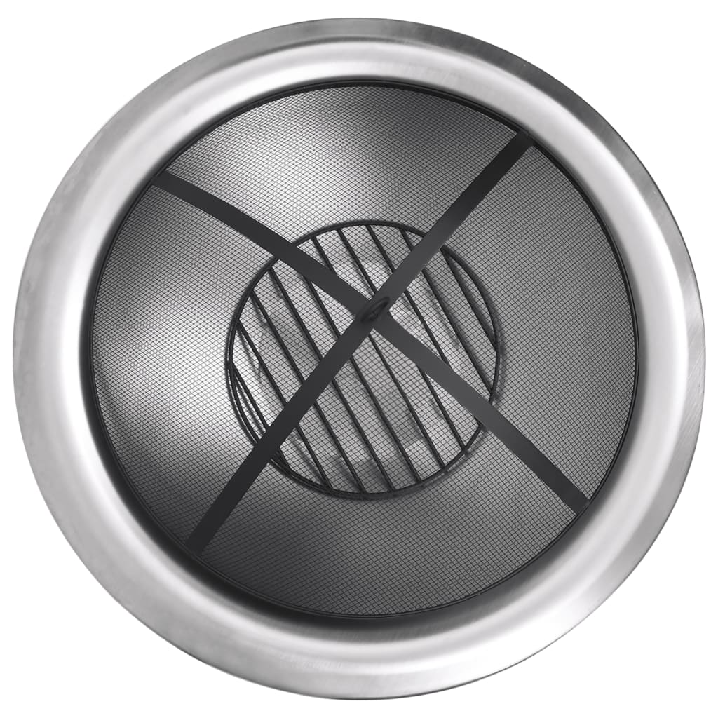 vidaXL Outdoor Fire Pit with Grill Stainless Steel 29.9" - Loft&Timber