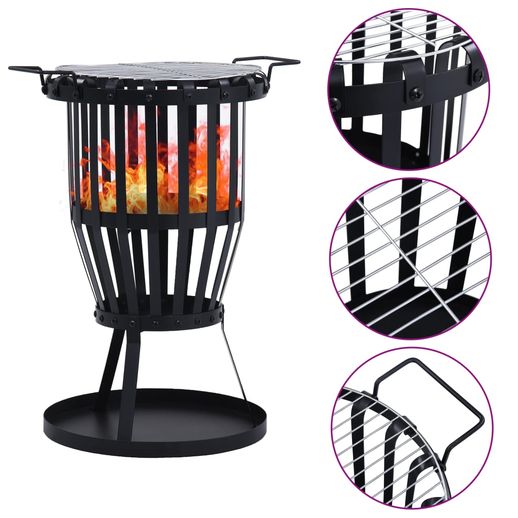 vidaXL Garden Fire Pit Basket with BBQ Grill Steel 19" - Loft&Timber