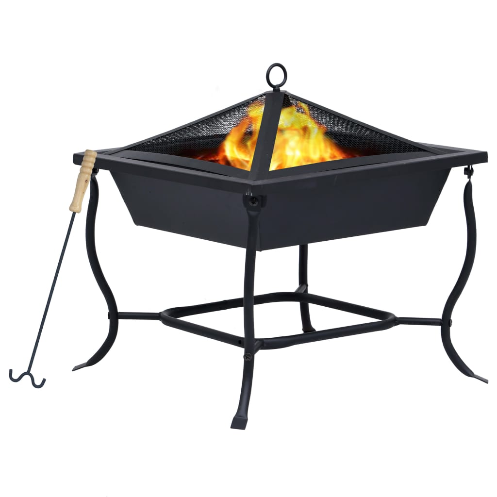 vidaXL Fire Pit Black 16.5"x16.5"x17.7" Steel - Loft&Timber
