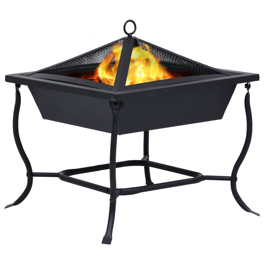 vidaXL Fire Pit Black 16.5"x16.5"x17.7" Steel - Loft&Timber