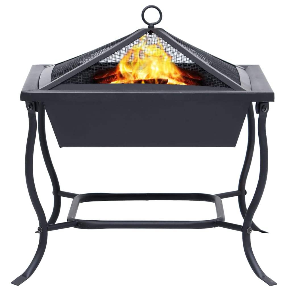 vidaXL Fire Pit Black 16.5"x16.5"x17.7" Steel - Loft&Timber