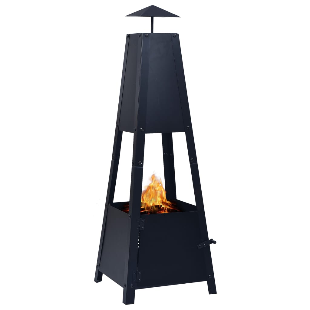 vidaXL Fire Pit Black 13.8"x13.8"x39" Steel - Loft&Timber