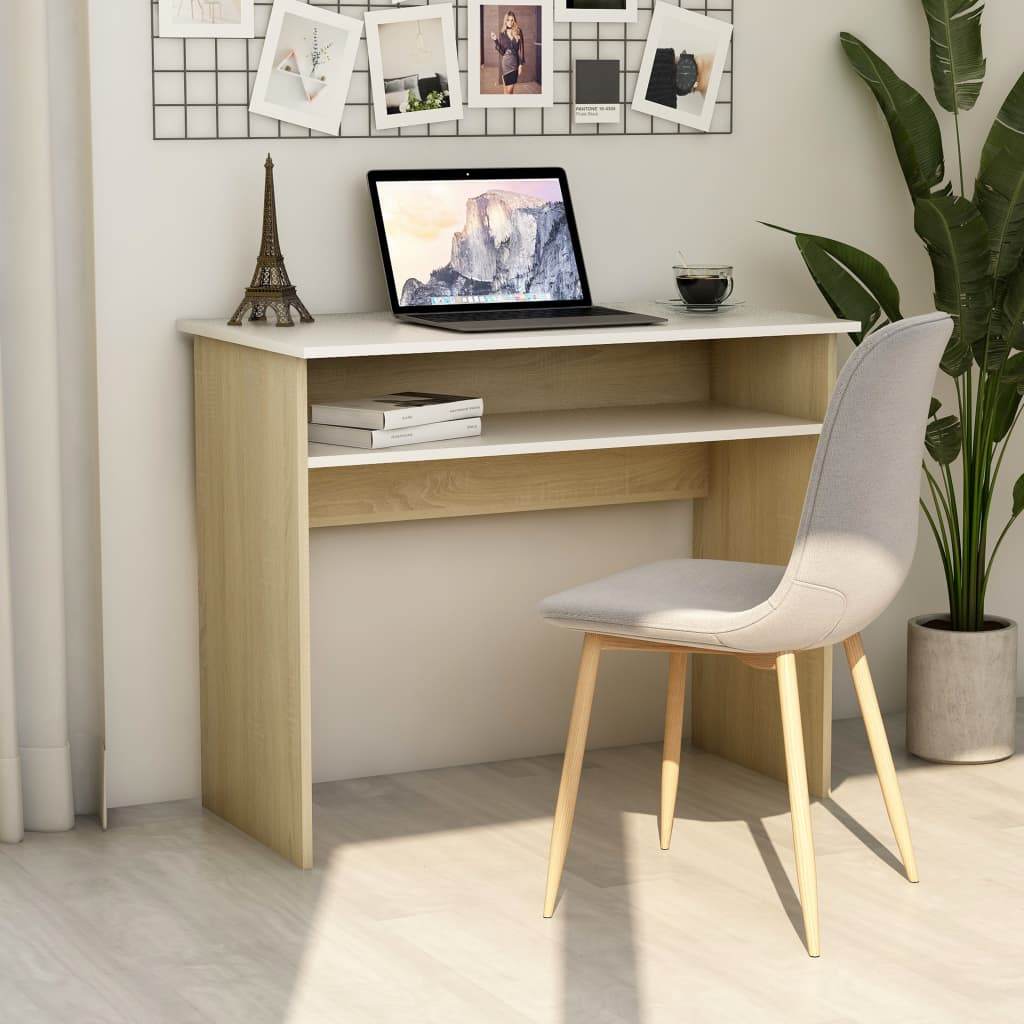 vidaXL Desk Computer Desk Standing Office Desk with Shelf Engineered Wood - Loft&Timber