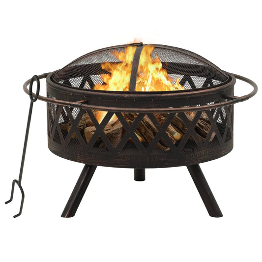 vidaXL Rustic Fire Pit with Poker 29.9" XXL Steel - Loft&Timber