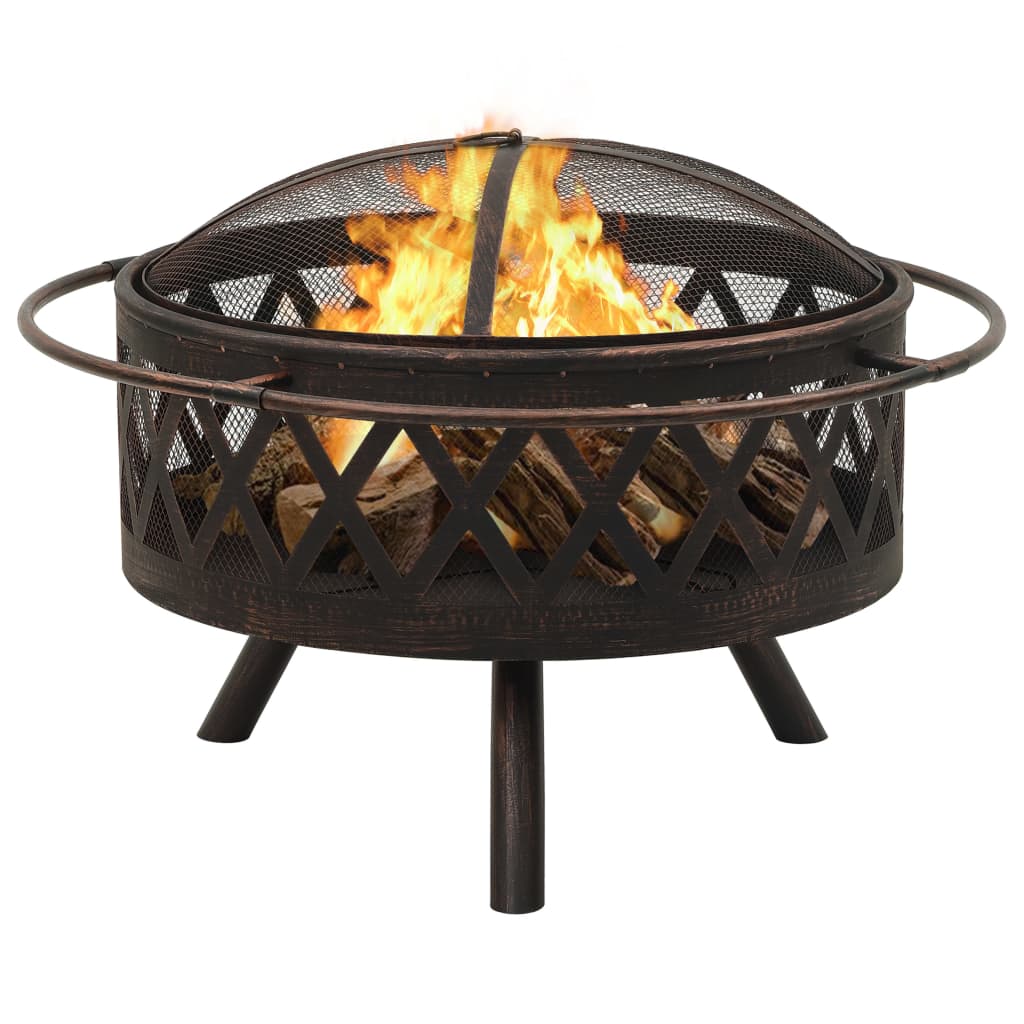 vidaXL Rustic Fire Pit with Poker 29.9" XXL Steel - Loft&Timber
