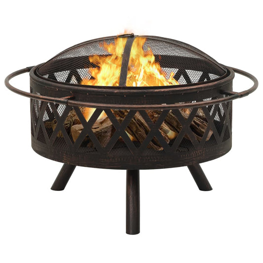 vidaXL Rustic Fire Pit with Poker 29.9" XXL Steel - Loft&Timber